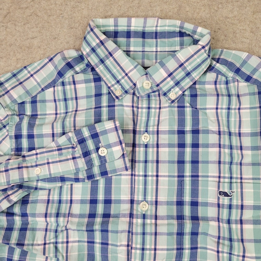 Vineyard Vines Classic Fit Tucker Shirt Mens Small Blue Plaid Long Sleeve Preppy